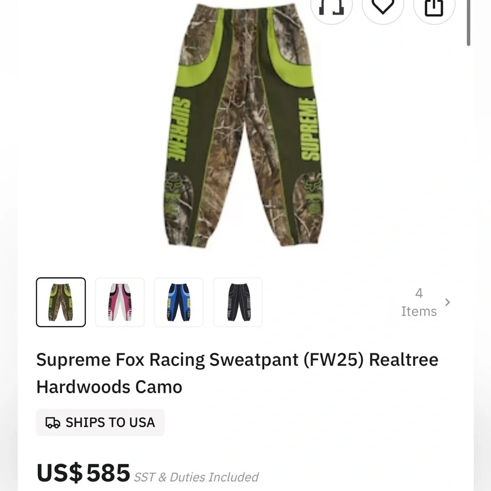 NWT Supreme x Realtree x Fox Racing Sweatpants - Picture 9 of 9